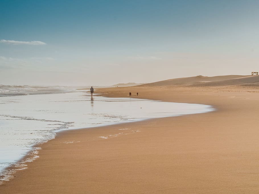 persona, para caminar, apuntalar, muelle, puesta de sol, playa, Oceano, oscuridad, playa puesta de sol, vistoso, paisaje, cielo del atardecer, noche, reflexión, naranja, mar, cielo, agua, naturaleza, tierra, paisajes - naturaleza, belleza en la naturaleza, escena tranquila, tranquilidad, arena, escena no urbana, idílico, nadie, día, mojado, al aire libre, copia espacio, remoto, 1080P