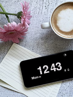 schwarz, Smartphone, anzeigen, 12:43, Tasse, Kaffee, neben, Rosa, Blume, Zeit, Uhr, Papier-, Schreiben, erstellen, Becher, Kaffeetasse, Kaffee trinken, Getränk, Essen und Trinken, blühende Pflanze, Tabelle, Erfrischung, Frische, Stillleben, Kommunikation, Pflanze, High Angle View, Text, keine Leute, drinnen, westliche Schrift, heisses Getränk, Blütenkopf, Geschirr, Latté, 4K, CC0, gemeinfrei, lizenzfrei
