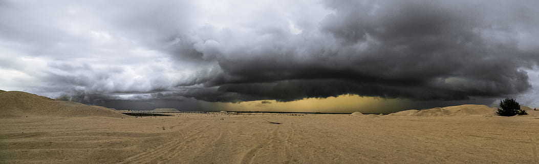 Natur, Sand, Wolken, Wüste, dunkle Wolken, Umgebung, idyllisch, Panorama-, Landschaft, szenisch, stürmisch, still, Sturm, wolke - himmel, Himmel, Sturmwolke, Gewitter, Land, Warnschild, Dramatischer Himmel, Zeichen, Risiko, Kraft in der Natur, bedrohlich, bedeckt, Schönheit in der Natur, keine Leute, Regen, draußen, dunkel, Aggression, extremes Wetter, sintflutartiger Regen, 2K, CC0, gemeinfrei, lizenzfrei