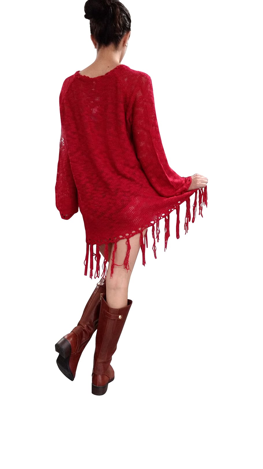 negre, dona de cabell, vermell, camisa de borla, portar, marró, botes de cuir, pèl negre, dona de color vermell, samarreta, cuir, botes, boho, boho-chic, bohemi, chic, moda, indi, crochet, cardigan, suèter, vestit de suèter, vestit, vestits, vestit vermell, suèter vermell, dones, fons blanc, una persona, longitud completa, gent, aïllat, femelles, ballant, tir de l'estudi, adult, bellesa, una sola dona, adult jove, només dones, a l'interior, tallar, roba, de peu, estils de vida, activitat d'oci, vista del darrere, dona guapa, 4K