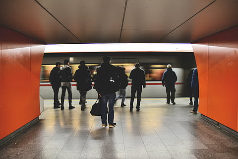 metro, people, public transportation, subway, subway platform, train, subway Station, indoors, commuter, business, real people, group of people, architecture, men, lifestyles, walking, transportation, flooring, rear view, full length, women, adult, rail transportation, tile, travel, tiled floor, ceiling, modern, waiting, 5K