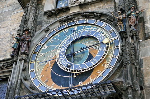 Czech, Prague, Square, Time, prague square, clock, astrology sign, building exterior, astronomical clock, clock face, architecture, clock tower, built structure, roman numeral, travel destinations, the past, history, building, city, day, tower, space, old, astronomy, no people, outdoors, ornate, minute hand, astrology, 1080P, CC0, public domain, royalty free