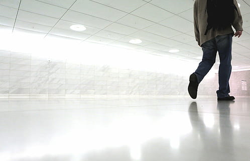 person, walking, room, man, wearing, gray, suit, jacket, dress, pants, pair, shoes, white, tiles, near, light, lights, floors, guy, people, station, indoors, copy space, ice rink, human body part, one person, human leg, low section, ice-skating, standing, day, body part, women, flooring, adult, casual clothing, sunlight, reflection, lifestyles, leisure activity, real people, bright, jeans, human foot, ceiling, 5K, CC0, public domain, royalty free
