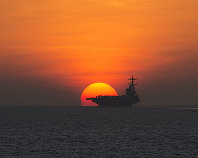 boat sailing, body, water, sunset, ocean, silhouette, dusk, sky, aircraft carrier, orb, outdoor, seascape, military, navy, ship, vessel, horizon, sea, nautical vessel, orange color, horizon over water, offshore platform, sun, beauty in nature, transportation, scenics - nature, nature, fuel and power generation, mode of transportation, oil industry, industry, cloud - sky, no people, outdoors, 1080P, CC0, public domain, royalty free