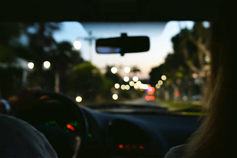 driving, car, dusk, Person, various, traffic, street, transportation, urban Scene, defocused, vehicle interior, car interior, windshield, mode of transportation, motor vehicle, glass - material, travel, land vehicle, rear-view mirror, city, illuminated, steering wheel, transparent, indoors, road, people, road trip, 1080P