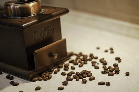 coffee beans, beside, coffee grinder, grinder, coffee, beans, kitchen, vintage, fresh, espresso, aroma, style, retro, design, mill, wooden, roasted, traditional, rustic, taste, indoors, no people, food and drink, roasted coffee bean, brown, container, still life, large group of objects, appliance, close-up, wood - material, food, table, domestic room, coffee - drink, high angle view, selective focus, technology, 2K, CC0, public domain, royalty free
