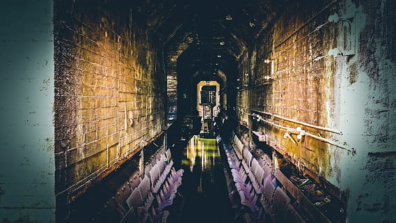 minedrift, industri, forladt, forarbejdning, tunnel, arkitektur, bygget struktur, bygning, murbygningsfunktion, bue, væg, indendørs, ingen mennesker, fortiden, historie, murstens væg, mursten, gammel, belyst, dag, natur, afspejling, retning, gyde, ødelagt, 1080P, CC0, offentligt domæne, royaltyfrie