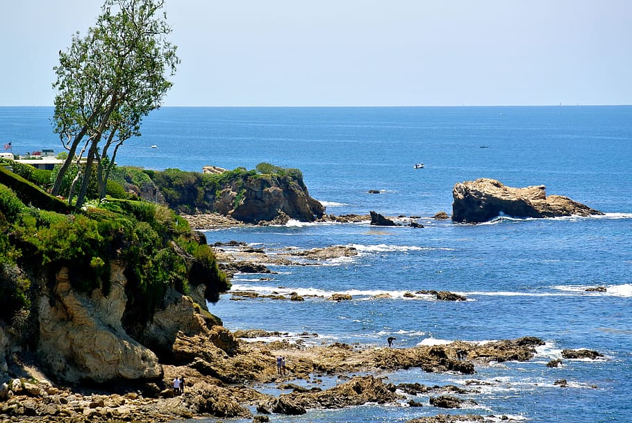 oceán, pláž, Pacifik, moře, voda, horizont nad vodou, horizont, krása v přírodě, scenics - příroda, nebe, Skála, přistát, rock - objekt, klidné scény, Příroda, pevný, den, klid, nikdo, rostlina, čisté nebe, venku, skalnaté pobřeží, 4K