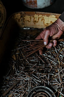 nails, bolts, workshop, Tools, wooden, metal, nuts, diy, garage, shed, repair, spanner, craft, men, old, craftsperson, cultures, human Hand, working, occupation, wood - Material, human body part, one person, skill, day, one man only, hand, indoors, real people, holding, work tool, preparation, focus on foreground, large group of objects, 4K