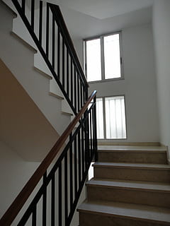 ladder, railing, window step, structure, staircase, steps and staircases, architecture, built structure, building, indoors, window, no people, home interior, spiral, empty, day, low angle view, absence, white color, spiral staircase, pattern, directly below, 4K, CC0, public domain, royalty free
