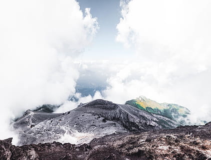 mountain, deforestation, clouds, sky, cloud - sky, scenics - nature, smoke - physical structure, beauty in nature, geology, volcano, non-urban scene, landscape, physical geography, no people, environment, nature, erupting, volcanic landscape, day, land, active volcano, tranquility, outdoors, volcanic crater, power in nature, mountain peak, 4K, CC0, public domain, royalty free