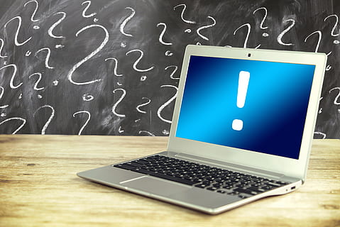 laptop, displaying, exclamation point, question, question mark, problems, online, response, solution, screen, wood, work, science, apple, netbook, internet, computer, monitor, www, notebook, network, web, digital, technology, wireless technology, communication, education, connection, blackboard, no people, learning, board, symbol, computer equipment, school, table, indoors, computer network, text, message, keyboard, social networking, 5K, CC0, public domain, royalty free