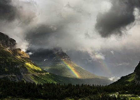 fotografia di paesaggio, montagne, nebbioso, stagione, catena montuosa, valle, arcobaleno, nuvole, panoramico, paesaggio, raggi di sole, tramonto, foschia, alberi, natura selvaggia, acqua, ruscello, all'aperto, colline, erba, vista, nuvola - cielo, montagna, scenics - natura, bellezza nella natura, cielo, ambiente, tempesta, natura, terra, nessuno, temporale, potere in natura, pioggia, energia, scena tranquilla, picco di montagna, 1080P, CC0, dominio pubblico, privo di copyright