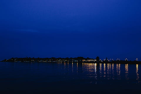 reflected, water, night, City lights, at night, coast, ocean, sea, city, reflection, Europe, waterscape, urban, lights, bulgaria, black sea, Nessebar, dusk, blue, nature, coastline, sky, illuminated, architecture, built structure, building exterior, no people, building, scenics - nature, waterfront, outdoors, tranquility, 4K, CC0, public domain, royalty free