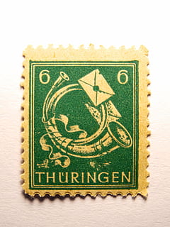 stamp, germany, dimed, post, thuringia germany, cut out, postage stamp, green color, no people, white background, close-up, mail, frame, studio shot, old, indoors, document, history, single object, paper, letter, retro styled, the past, antique, blank, 4K, CC0, public domain, royalty free