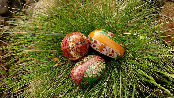 three, egg decor, green, grass, easter, happy easter, easter eggs, deco, colorful, eggs colorful, colorful eggs, plant, food and drink, food, easter egg, nature, day, green color, high angle view, egg, land, no people, close-up, celebration, field, outdoors, growth, 5K, CC0, public domain, royalty free