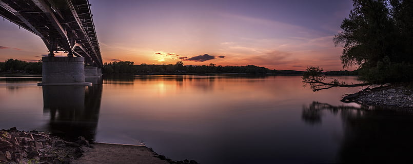 cu iluminare din spate, pod, zori de zi, amurg, seară, lac, peisaj, ușoară, în aer liber, raul de reflecție, siluetă, soare, apus de soare, călătorie, copac, apă, reflecţie, cer, arhitectură, nor - cer, natură, construită, destinații de călătorie, nici o persoana, liniște, exteriorul clădirii, oraș, plantă, conexiune, 8K, CC0, domeniu public, fără drepturi de autor