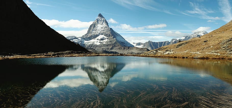vender tilbage til Schweiz, landskabsfotografering, bjerg, sø, spids, topmøde, vand, afspejling, miljø, landskab, sne, kold temperatur, himmel, bjergkæde, scenics - natur, skønhed i naturen, vinter, natur, snedækket bjerg, is, sky - himmel, bjergtop, ingen mennesker, udendørs, lagune, 4K