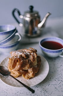 cream, puffs, Coffee, Tee, Cream Puffs, tea, cup, cake, sweet, cup of tea, cookie, food, coffee - Drink, breakfast, heat - Temperature, gourmet, plate, dessert, tea - Hot Drink, brown, drink, sweet Food, food and drink, indoors, no people, freshness, kitchen utensil, table, still life, mug, close-up, eating utensil, refreshment, ready-to-eat, focus on foreground, teapot, high angle view, crockery, tea cup, temptation, snack, 4K, CC0, public domain, royalty free