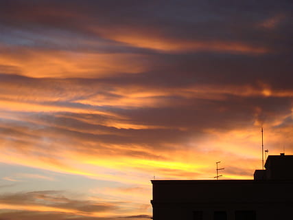 skyer, Eventide, guld, solnedgang, by-, vision, silhuetter, sky - himmel, silhuet, bygget struktur, dramatisk himmel, arkitektur, himmel, bygning udvendig, orange farve, bygning, ingen mennesker, natur, skønhed i naturen, lav vinkel visning, udendørs, scenics - natur, by, meddelelse, hus, 4K, CC0, offentligt domæne, royaltyfrie