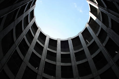 low, angle photography, high-rise, building, architecture, infrastructure, structure, establishment, dome, clouds, sky, built structure, low angle view, building exterior, no people, day, nature, city, window, outdoors, cloud - sky, sunlight, geometric shape, office, industry, pattern, shape, modern, office building exterior, directly below, 4K, CC0, public domain, royalty free