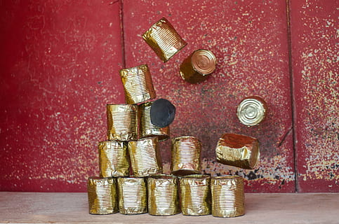 stack, gold, gray, surface, time, lapse, photography, pile, can, hit, stone, tin cans, objects, falling, finance, large group of objects, coin, indoors, no people, close-up, day, wealth, still life, gold colored, savings, metal, arrangement, colored background, choice, studio shot, side by side, red, table, bolt, 4K