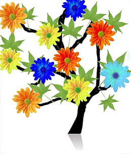 tree, flowers, assembly, flower, flowering plant, plant, freshness, vulnerability, fragility, beauty in nature, flower head, inflorescence, white background, petal, close-up, nature, indoors, no people, high angle view, studio shot, directly above, growth, multi colored, digital composite, bunch of flowers, 720P, CC0, public domain, royalty free