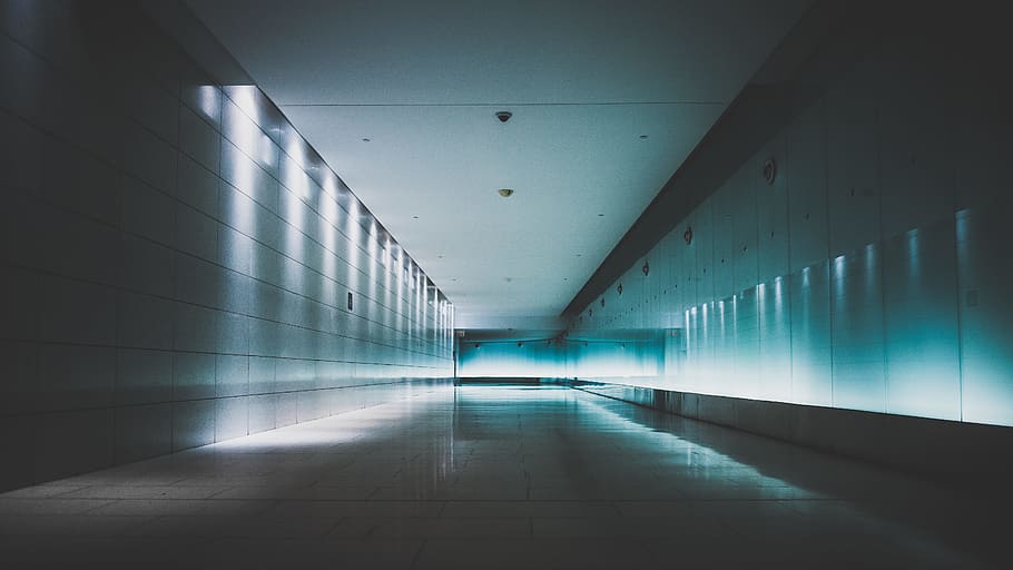 blau, llum, passadís, passadís de rajoles blanques, espai, paret, sala, pis, túnel, a l'interior, futurista, resum, cap gent, arquitectura, fons, reflexió, buit, sostre, edifici, sòls, arcade, direcció, el camí a seguir, estructura construïda, perspectiva decreixent, rajola, absència, punt de fuga, sendera, funció de construcció de parets, sòl de rajoles, llarg, 5K