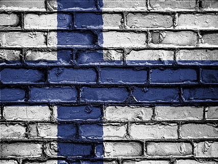 karogs, baneris, tauta, emblēmu, valstī, valsts, patriotisks, simbols, patriots, patriotisms, sienas, ķieģelis, ķieģeļi, Somija, mūris, modeli, uzbūvēta struktūra, sienu veidošanas funkcija, arhitektūra, pilna kadra, fona, dienā, nav cilvēku, teksturēta, ārā, ēkas ārpuse, tuvplāns, zils, raupja, formas, pelēks, raksturs, 4K, CC0, publiskais domēns, bez atlīdzības