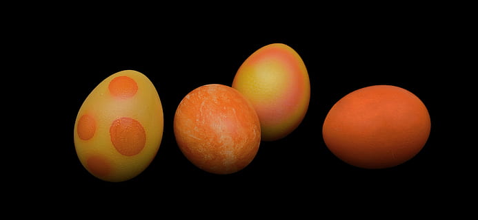 close-up foto, vier, oranje, geel, eieren, Paas eieren, Pasen, gelukkig Pasen, kleur, Pasen-thema, kleurrijk, heerlijk, vrolijk, gekleurde, gekookte eieren, gekookt, hartgekocht, eivormig, zwarte achtergrond, eten en drinken, voedsel, studio opname, gezond eten, welzijn, fruit, Oranje kleur, versheid, groep objecten, binnenshuis, abrikoos, detailopname, geen mensen, uitknippen, rauw eten, groep, Oranje fruit, gezonde levensstijl, in een rij, rijp, 5K, CC0, publiek domein, royaltyvrij