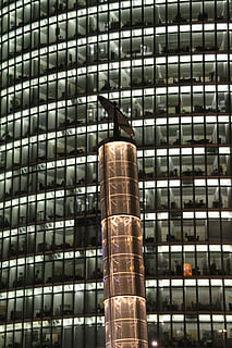gratacels, il·luminació, façana, bowever, llum, llums, finestra, fosc, nit, arquitectura, estructura construïda, exterior de l'edifici, cap gent, a l'interior, vista d’angle baix, temes d'animals, ocell, fauna animal, animal, animals a la natura, patró, un animal, dia, vertebrats, edifici, metall, posat, centrar-se en primer pla, 5K, CC0, domini públic, lliure de regalies