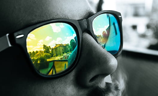 specs, smoke, colored, reflection, glasses, car, mode of transportation, sunglasses, transportation, fashion, motor vehicle, close-up, sky, glass - material, cloud - sky, outdoors, day, nature, land vehicle, human body part, body part, human face, side-view mirror, eyewear, 5K, CC0, public domain, royalty free