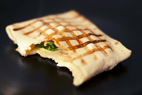 bread, close-up, food, grilled, sandwich, tortilla, gourmet, meal, snack, lunch, freshness, food and drink, studio shot, black background, no people, single object, indoors, ready-to-eat, dessert, dairy product, sweet food, baked, slice, toasted bread, sweet, unhealthy eating, chinese food, breakfast, melting, 4K, CC0, public domain, royalty free