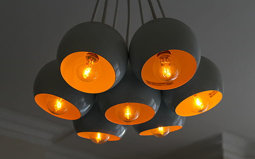 lit, grey, orange, pendant lamps, white, downlight, chandelier, turn, lights, light bulb, decor, ceiling, home, house, illuminated, no people, close-up, black background, outdoors, day, lighting equipment, orange color, indoors, studio shot, celebration, large group of objects, nature, glowing, burning, in a row, food and drink, food, hanging, wellbeing, 1080P, CC0, public domain, royalty free