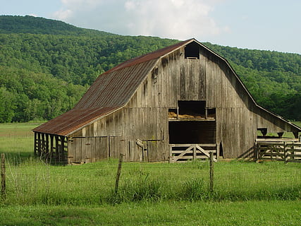 braun, hölzern, Scheune, Bäume, alt, verlassen, rustikal, Bauernhof, Holz, verwittert, ländlich, Ranch, Landwirtschaft, Landschaft, getragen, leeren, gebaute Struktur, die Architektur, Pflanze, Gras, Gebäudehülle, Land, grüne Farbe, Natur, Baum, Berg, Feld, Holz - Material, Gebäude, keine Leute, Haus, Tag, landwirtschaftliches Gebäude, Schönheit in der Natur, draußen, 1080P, CC0, gemeinfrei, lizenzfrei