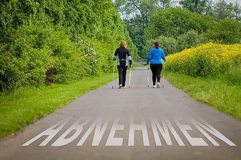 dois, pessoa, caminhando, concreto, caminho, remover, corre, exterior, humano, esporte, andar nórdico, fêmea, estrada, Fora, plantar, visão traseira, comprimento total, transporte, homens, árvore, direção, placa, dia, símbolo, marcação de estrada, o caminho a seguir, marcação, crescimento, natureza, adulto, duas pessoas, mulheres, ao ar livre, 4K, CC0, domínio público, royalty free