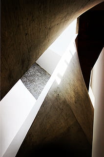 architecture, construction, staircase, indoors, modern, no People, steps, flooring, home Interior, wall - Building Feature, built structure, building, day, sunlight, architectural column, steps and staircases, pattern, ceiling, low angle view, wall, empty, arcade, in a row, light at the end of the tunnel, concrete, 2K
