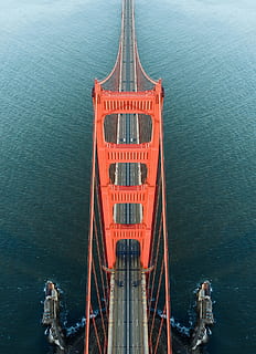høj, vinklet billede, gylden, gate bro california, Foto, Golden Gate bro, bro california, hav, berømte sted, transportmidler, arkitektur, bro - menneskeskabt struktur, rejse, vand, USA, ingen mennesker, udendørs, dag, natur, høj vinkel visning, tekst, bygget struktur, forbindelse, meddelelse, vestlige script, rejsemål, skønhed i naturen, havnefronten, nautiske fartøj, scenics - natur, 2K, CC0, offentligt domæne, royaltyfrie