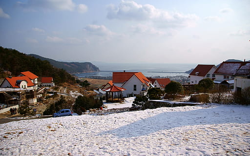 klitschko, wel of niet, k, huis, stad-, dorp, architectuur en gebouwen, buitenshuis, ingebouwde structuur, buitenkant van het gebouw, architectuur, hemel, dag, winter, gebouw, natuur, wolk - lucht, water, woonwijk, geen mensen, land-, sneeuw, boom, koude temperatuur, strand, 1080P, CC0, publiek domein, royaltyvrij
