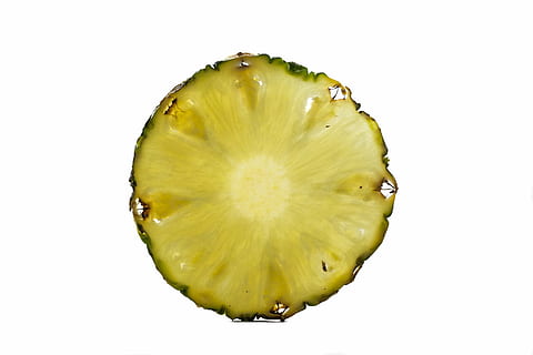 pineapple slice, fruit, white background, macro, pineapple, cut, yellow, slice, cross section, cut out, citrus fruit, healthy eating, green color, food, ripe, food and drink, studio shot, freshness, wellbeing, close-up, indoors, still life, single object, no people, kiwi, apple - fruit, directly above, snack, 2K, CC0, public domain, royalty free