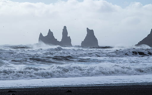 hav, natur, himmel, strand, skyer, overskyet, kyst, miljø, ocean, Oceanshore, Oceanside, klippeformationer, klipper, sand, marinemaleri, kysten, havet, sten, storm, surf, vand, bølger, jord, bevægelse, bølge, skønhed i naturen, scenics - natur, klippe, ingen mennesker, dag, vandsport, rolig scene, udendørs, horisont over vand, ro, magt i naturen, stable rock, 5K, CC0, offentligt domæne, royaltyfrie