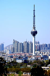tower, structure, architecture, building, tv broadcast, xuzhou, china, landscape, city, built structure, building exterior, sky, tall - high, office building exterior, clear sky, skyscraper, cityscape, nature, no people, travel destinations, day, residential district, outdoors, spire, modern, global communications, 1080P, CC0, public domain, royalty free