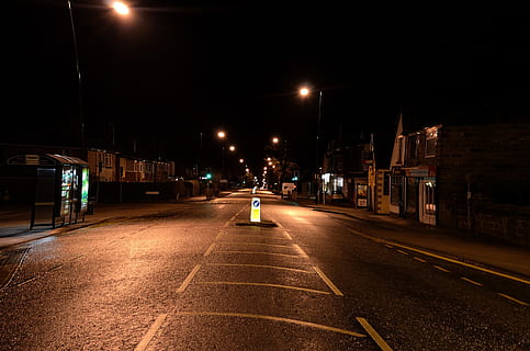 Road, Night, Path, Lighting, Direction, united, kingdom, architecture, illuminated, street light, outdoors, no people, city, street, transportation, building exterior, lighting equipment, built structure, mode of transportation, road marking, marking, the way forward, nature, city street, 4K, CC0, public domain, royalty free
