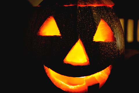 halloween pumpkin lantern, Halloween pumpkin, pumpkin lantern, objects, pumpkin, halloween, autumn, horror, night, holiday, smiling, orange Color, spooky, carving - Craft Product, lantern, october, glowing, dark, decoration, fun, symbol, jack O' Lantern, backgrounds, evil, celebration, close-up, no people, heat - temperature, anthropomorphic, anthropomorphic face, face, illuminated, art and craft, creativity, food and drink, representation, indoors, human representation, food, craft, black background, 4K, CC0, public domain, royalty free