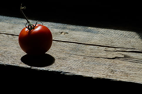 lonely cherry tomato, Lonely, cherry tomato, cherry, close up, dark, minimalistic, red, simplistic, tomato, tomatoes, wood, food, wood - Material, freshness, ripe, fruit, organic, healthy Eating, close-up, food And Drink, no People, nature, raw Food, wellbeing, vegetable, table, indoors, still life, black background, single object, shadow, 4K, CC0, public domain, royalty free