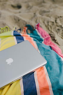 together, beach, sand, summer, computer, macbook, laptop, blanket, holidays, vacations, flag, travel, no People, travel Destinations, tourism, sea, outdoors, travel Locations, towel, multi colored, textile, indoors, close-up, still life, blue, high angle view, bed, focus on foreground, clothing, selective focus, paper, variation, art and craft, pattern, casual clothing, 4K, CC0, public domain, royalty free