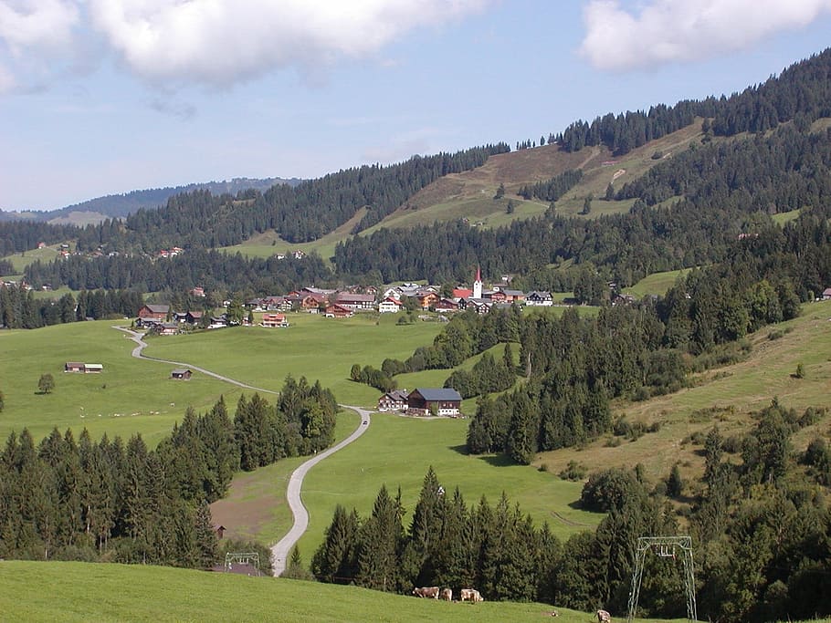 Rakousko, krajina, mraky, nebe, hory, údolí, les, stromy, scénický, průhled, silnice, pole, rostlin, Příroda, mimo, země, venkov, venkovský, vesnice, domy, architektura domů, letní, jaro, strom, scén, venku, zelená barva, hora, kopec, venkovské scény, zemědělství, den, rostlina, životní prostředí, scenics - příroda, krása v přírodě, přistát, tráva, Dům, klid, architektura, budova, klidné scény, růst, nikdo, borovice, jehličnatého stromu, 720P