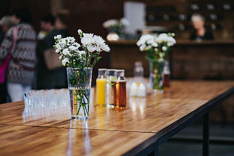 bar, Interior, inside, pub, joint, table, indoors, no People, decoration, wood - Material, restaurant, decor, flower, cafe, chair, food and drink, flowering plant, plant, freshness, vase, nature, selective focus, container, focus on foreground, food, jar, glass - material, salt - seasoning, seat, flower arrangement, glass, bouquet, flower head, 4K, CC0, public domain, royalty free