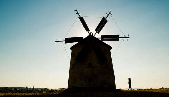 mill, windmill, old windmill, monument, throughout the windmill, bakony mountain windmill, gabonaőrlő, relationship, sunset, silhouette, sky, environment, fuel and power generation, wind turbine, environmental conservation, wind power, renewable energy, rural scene, turbine, nature, landscape, alternative energy, traditional windmill, architecture, clear sky, built structure, land, low angle view, outdoors, 4K, CC0, public domain, royalty free