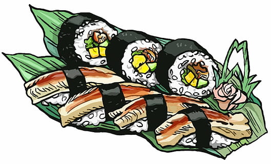sushi, rodar, congre, anguila, japonès, menjar, Japó, il·lustració, vector, fons blanc, tir de l'estudi, cap gent, ala dels animals, animal, a l'interior, tallar, creativitat, art i artesania, temes d'animals, dibuixos animats, disseny, part del cos, papallona - insecte, os, menjar i beguda, verinós, 720P, CC0, domini públic, lliure de regalies